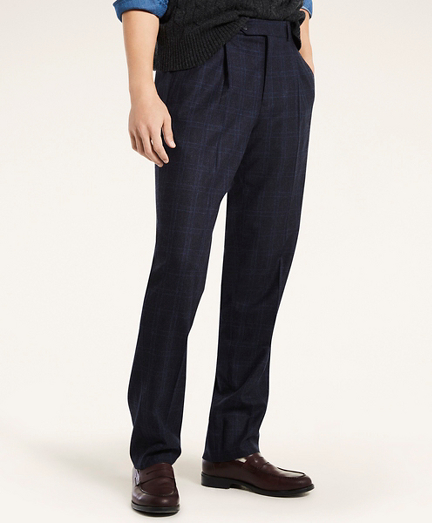 Regent Fit Pleat-Front Stretch Check Trousers