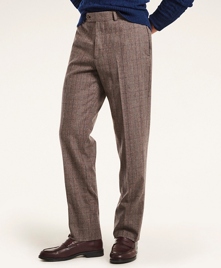 Regent Fit Pleat-Front Stretch Glen Plaid Trousers