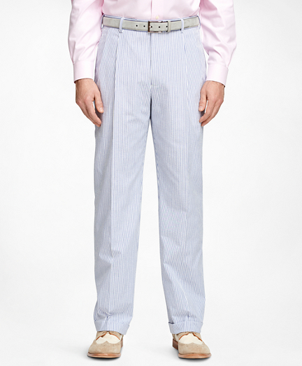 Men's Regular Fit Blue Striped Seersucker Suit | Brooks Brothers