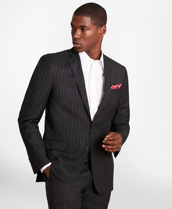BrooksGate™ Regent-Fit Striped Wool Twill Suit Jacket Charcoal