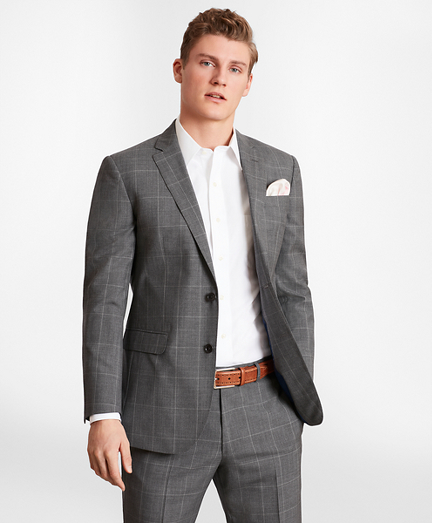 BrooksGate™ Milano-Fit Windowpane Wool Suit Jacket