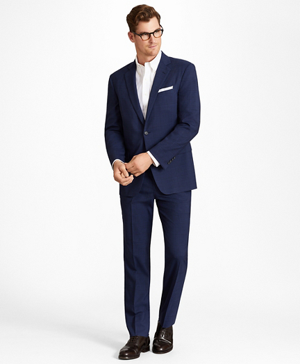 Regent Fit BrooksCool&reg; Navy Plaid Suit