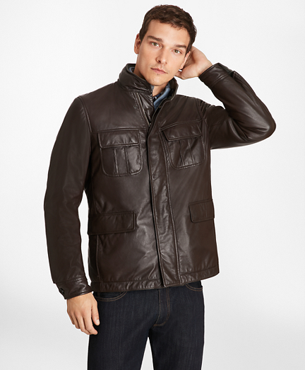 brooks brothers leather bomber jacket