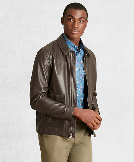 brooks brothers leather bomber jacket