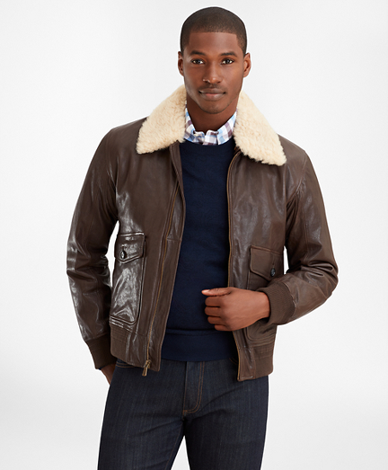 brooks brothers leather bomber jacket