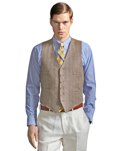 The Great Gatsby Collection Light Brown Linen Vest - Brooks Brothers