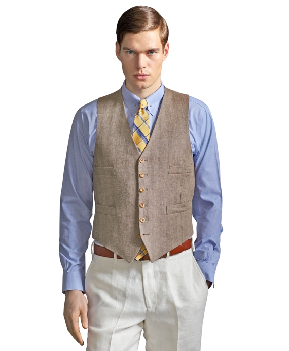 The Great Gatsby Collection Light Brown Linen Vest - Brooks Brothers