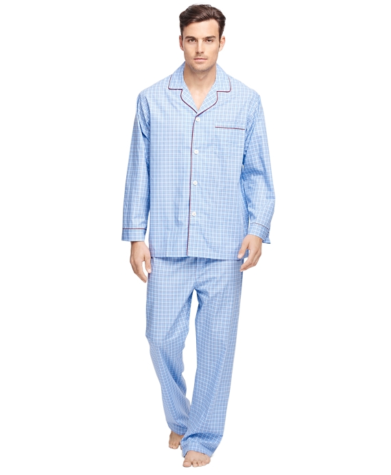 Men's Light Blue Checkered Pajamas | Brooks Brothers