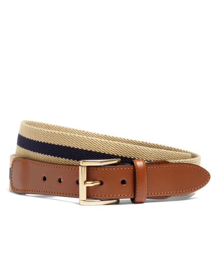 Striped Canvas and Leather Belt 