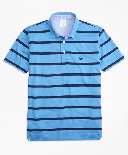 Supima&reg; Jersey Stripe Button-Down-Collar Polo Shirt