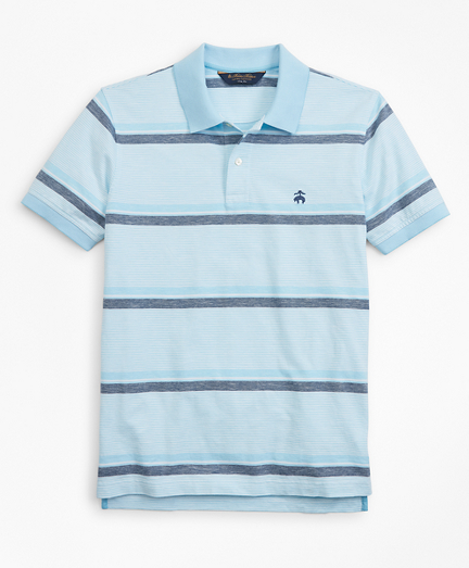 Slim Fit Cotton and Linen Horizontal Stripe Polo Shirt