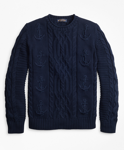 Supima&reg; Cotton Anchor Cable Rollneck Sweater