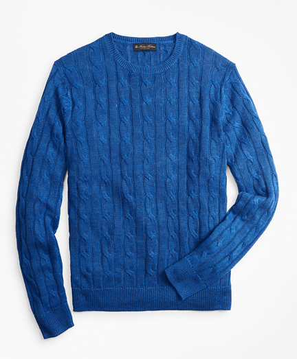 Linen Cable Crewneck Sweater - Brooks Brothers