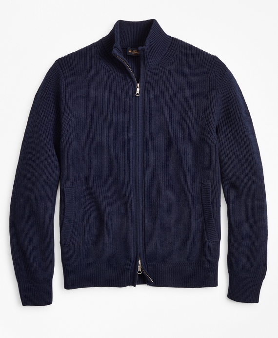 Washable Merino Wool Full-Zip Sweater - Brooks Brothers