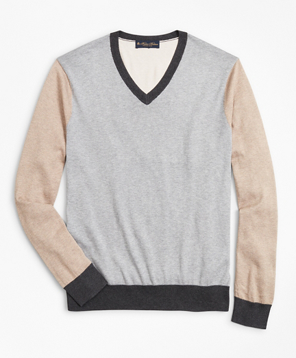 Silk and Cotton Color-Block V-Neck Sweater