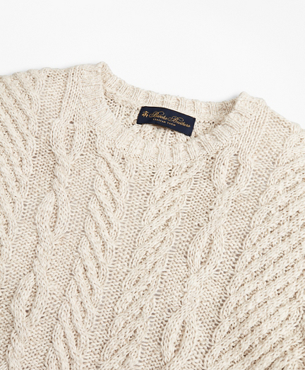 Cotton and Linen Cable Crewneck Sweater - Brooks Brothers