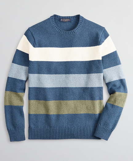 Cotton and Silk Stripe Crewneck Sweater 