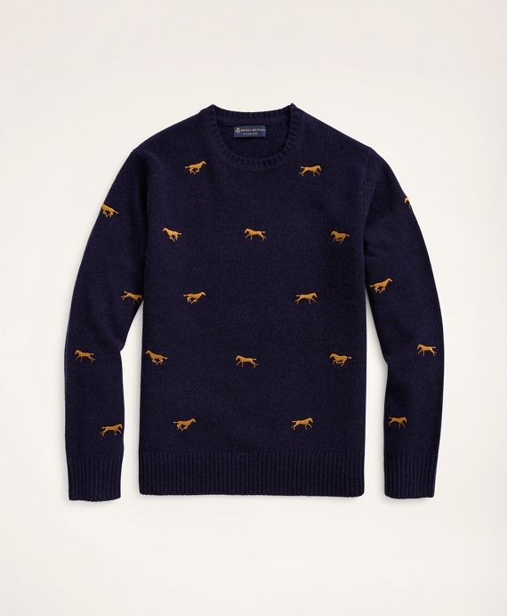 Horse Motif Crewneck Sweater Blue