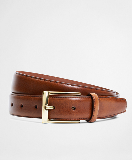 brown leather belt gold buckle