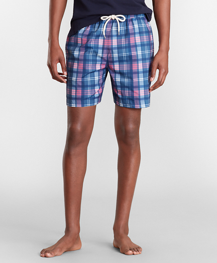 Montauk 6" Indigo Plaid Print Swim Trunks
