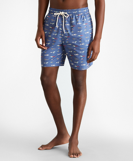 Montauk 6" Swimmers Motif Print Swim Trunks