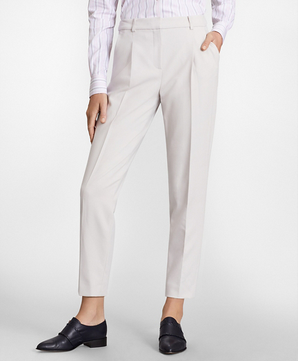 Petite Double-Weave Pleated Ankle Pants