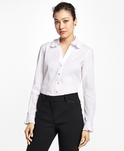 Petite Cotton-Blend Ruffle Dress Shirt