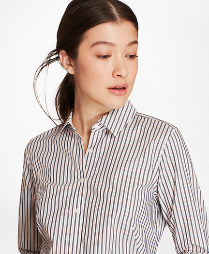 Petite Striped Cotton Dobby Fitted Shirt