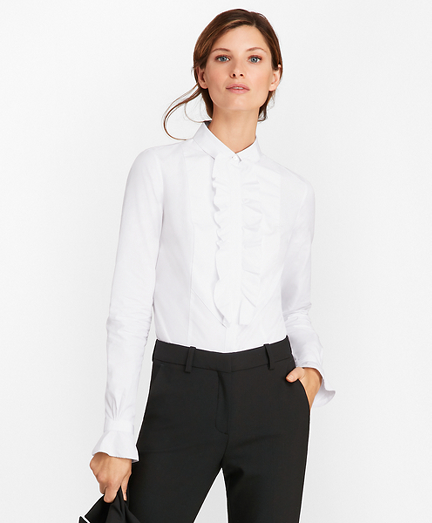 Petite Tailored-Fit Cotton Dobby Tuxedo Shirt
