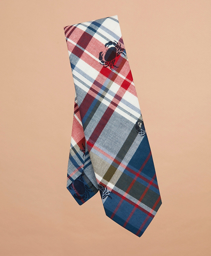 Crab-Print Madras Tie