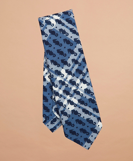 Seahorse-Print Madras Tie