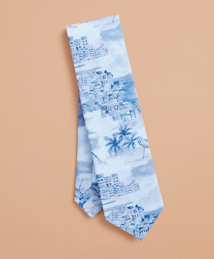 Coastal-Print Chambray Tie
