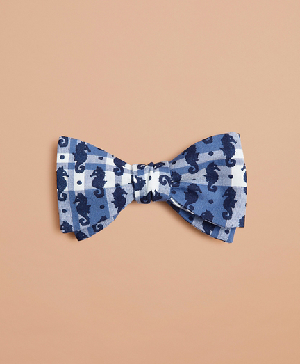 Seahorse-Print Madras Bow Tie