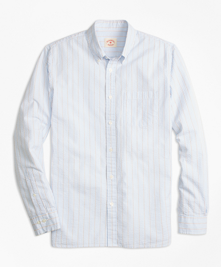 Tick-Stripe Cotton Seersucker Sport Shirt
