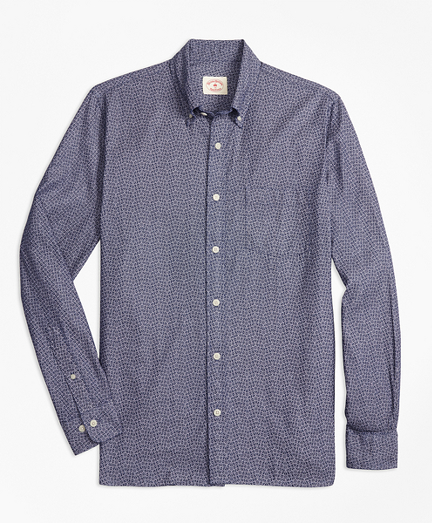 Indigo-Dyed Floral-Print Cotton Twill Sport Shirt