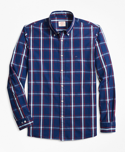 Indigo-Dyed Plaid Cotton Broadcloth Sport Shirt
