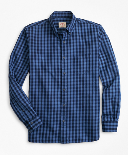 Indigo-Dyed Gingham Twill Sport Shirt
