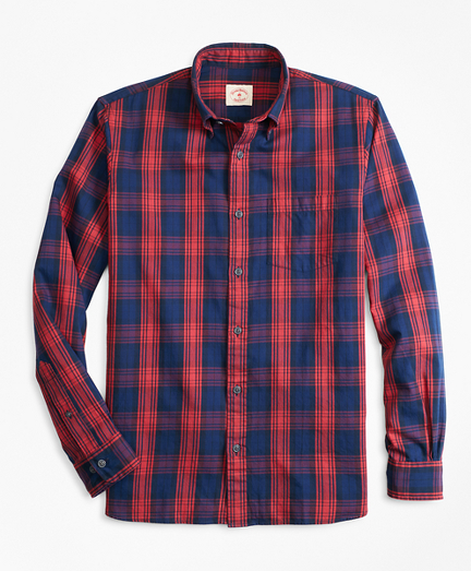 Indigo-Dyed Plaid Twill Sport Shirt