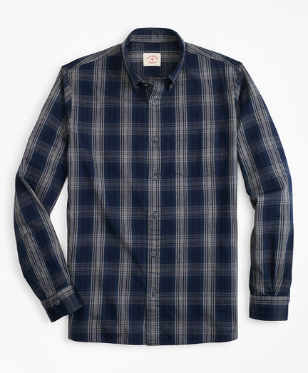 Indigo-Dyed Plaid Twill Sport Shirt