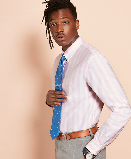 Wide-Stripe Cotton Oxford Sport Shirt