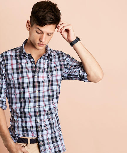 Plaid Cotton Broadcloth Sport Shirt