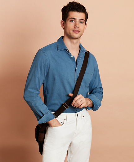 Indigo-Dyed Dobby Sport Shirt