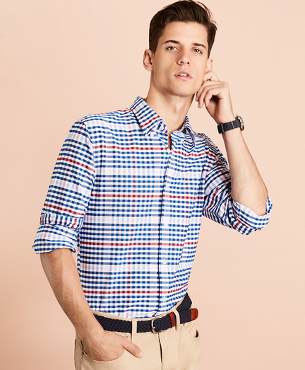 Gingham Patterned Cotton Oxford Sport Shirt - Brooks Brothers