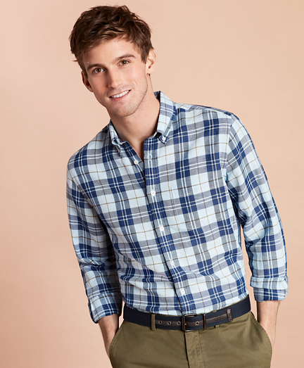 Plaid Linen-Blend Sport Shirt