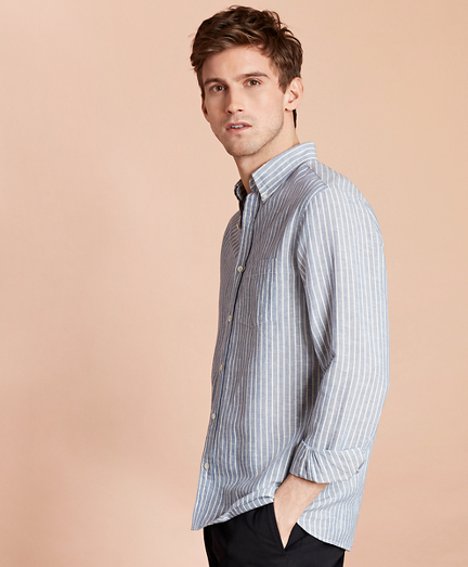 Striped Linen-Blend Sport Shirt