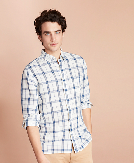 Plaid Linen-Blend Sport Shirt