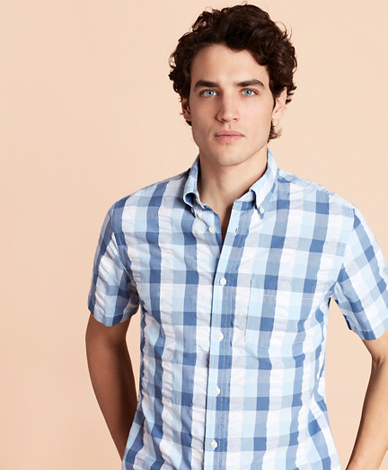 Checked Seersucker Short-Sleeve Sport Shirt
