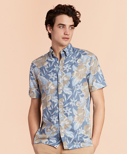 Floral-Print Linen-Blend Short-Sleeve Sport Shirt - Brooks Brothers