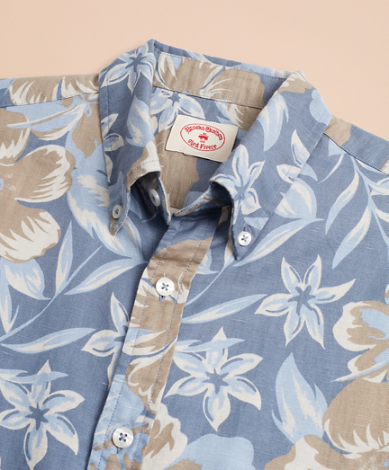 Floral-Print Linen-Blend Short-Sleeve Sport Shirt - Brooks Brothers