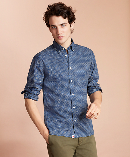 Foulard-Print Poplin Sport Shirt